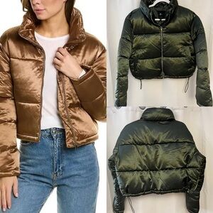 7 For All Mankind Green Cropped Puffer Jacket Coat new with tags